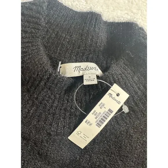 NWT Madewell Alpaca Blend Black Puff Shoulder Size Medium Mock Neck Cropped - Picture 4 of 7